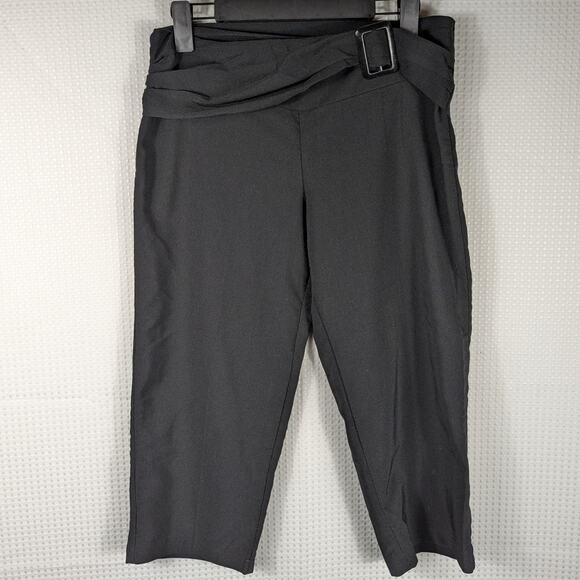 Valia 7/8 Black Cropped Dress Pants Women Belted Waist Canada Stretch Office - Picture 1 of 4